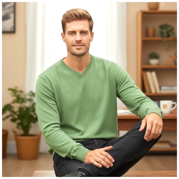 Malo Light-Green Cashmere V-Neck Sweater. XL